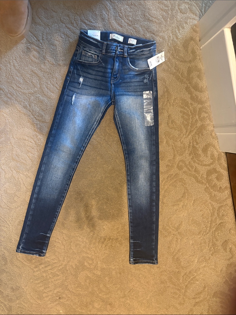 KanCan Dark Blue Faded High-Rise Skinny Jeans - Kids